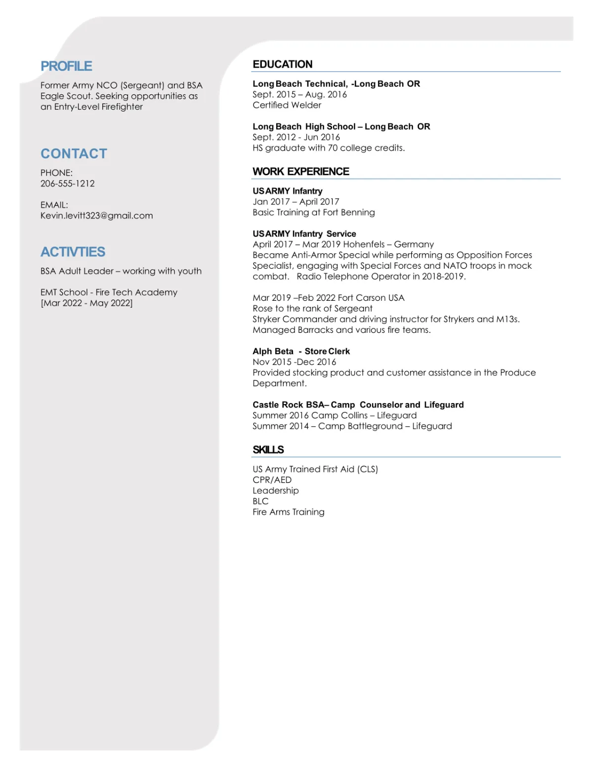 Firefighter Resume, page 2