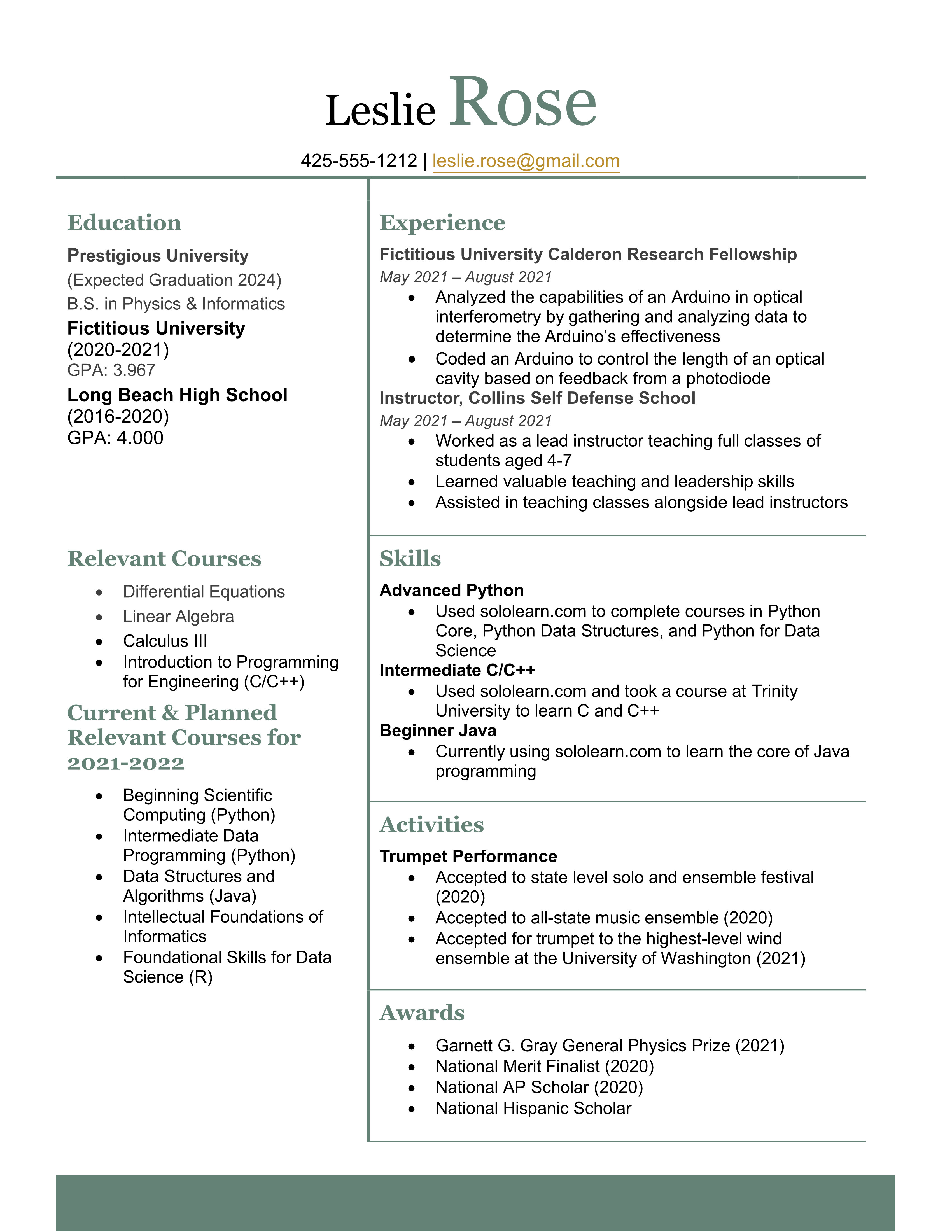 Leslie Rose Resume