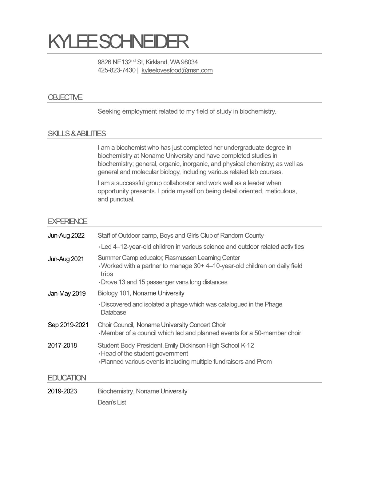 Kylee Schneider Resume